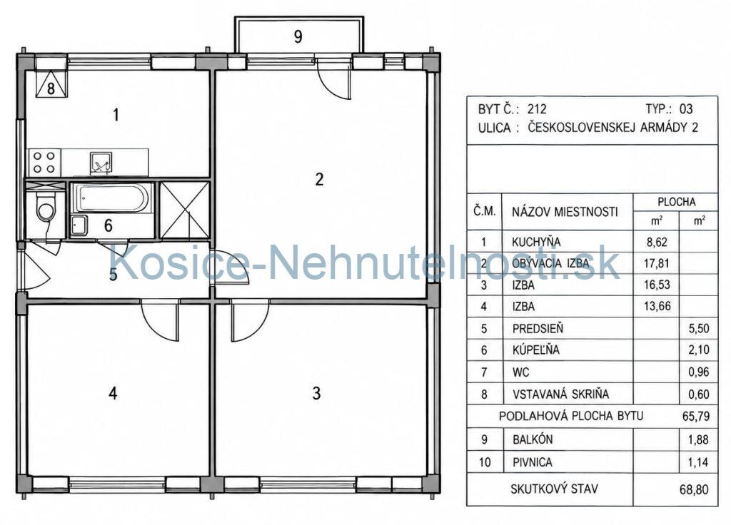 Predaj: 3-izbový tehlový byt 54 m2 s balkónom, pivnicou a výťahom, ul. ČSA – Košice I, Staré Mesto — foto 18